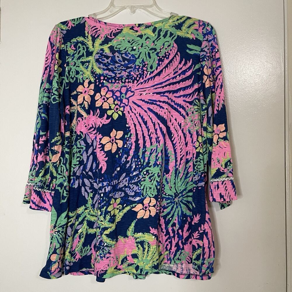 Lilly Pulitzer Tilda Tunic in Indigo All A Glow Neon floral Top Shirt Large - Picture 6 of 6